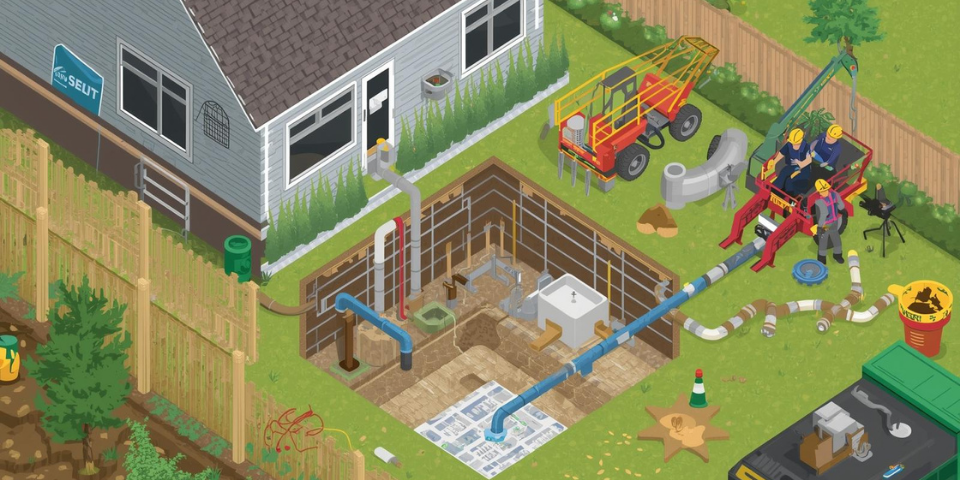 Montaj fose septice tricamerale în curți cu acces îngust